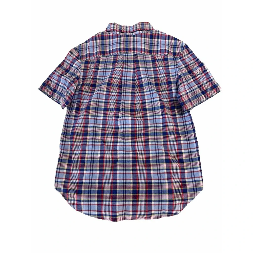NWT Ralph Lauren Boys Short Sleeve Blue Red‎ Plaid Button Down Shirt M (10/12)